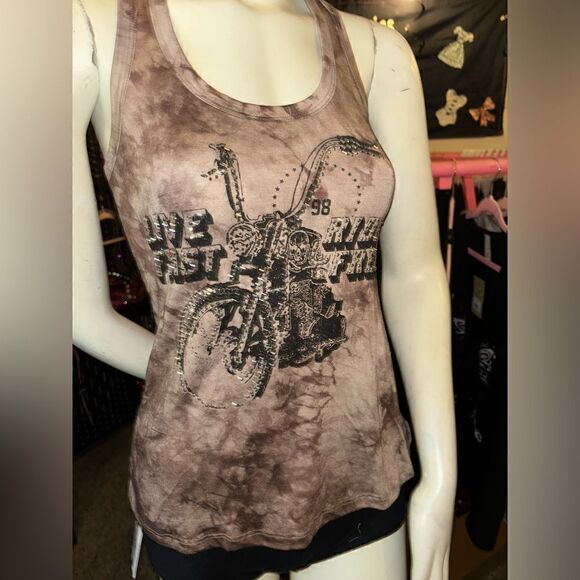 Liberty Wear Biker Live Fast Ride Free Cutout Tback Tank - Picture 3 of 5